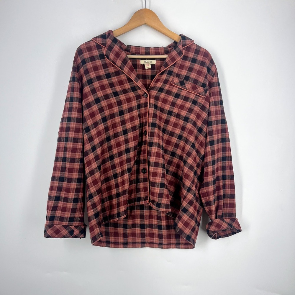 Madewell Womens Flannel Pajama Top Red Black Plaid Buttonโ Down Sleep Shirt S